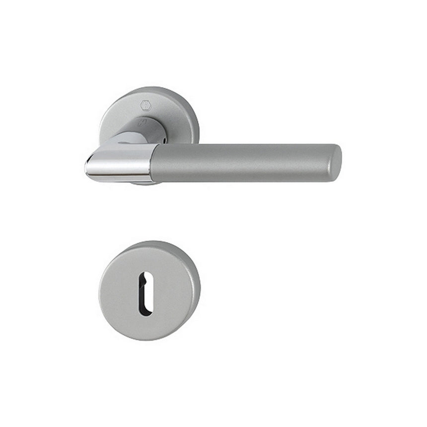 Maner usa interior, Hoppe Lecce, cu rozeta pentru cheie, material aluminiu, crom lucios/satinat, 132 x 52mm
