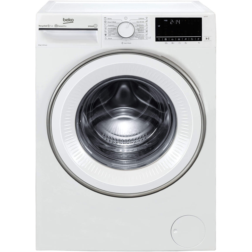 Masina de spalat rufe Beko B3WFU7843WB, 8 kg, 1400 RPM, Clasa C, Motor ProSmart Inverter, HomeWhiz, Bluetooth, SteamCure, AddXtra, Silent Tech, Recycled Tub, Alb