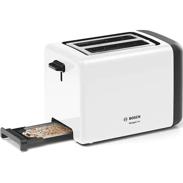 Prajitor de paine Bosch DesignLine TAT3P421, 2 felii, 970W, Alb/ gri