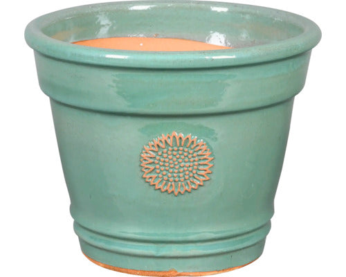 Ghiveci Cu Model Floarea-soarelui Lafiora 36 Cm H 29 Cm Ceramica Verde