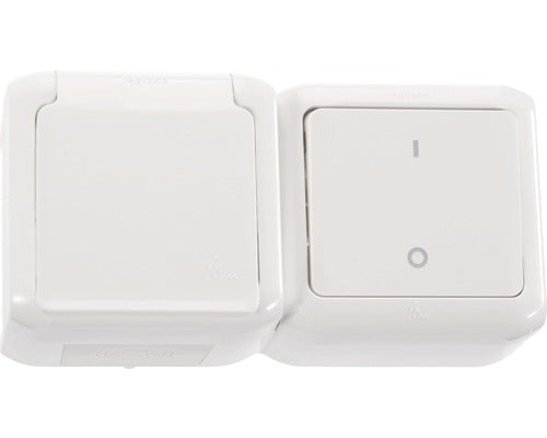 Intrerupator Bipolar si Priza Legrand Forix Ip44 Alb, Montaj Aplicat Orizontal