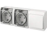 Intrerupator & Priza Dubla Hermes Ip44 Alb, Montaj Aplicat Orizontal