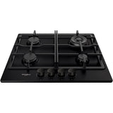 Plita incorporabila Whirlpool TKRL 661 NB, Gaz, 4 zone gatit, Gratar fonta, Aprindere electrica, 60 cm, Negru
