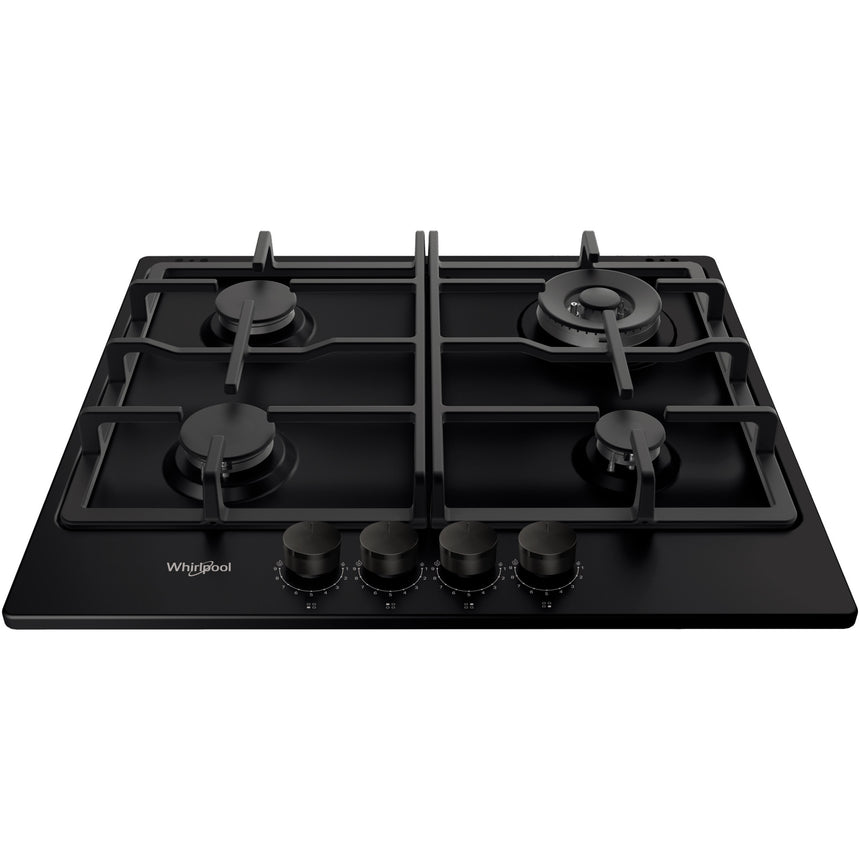 Plita incorporabila Whirlpool TKRL 661 NB, Gaz, 4 zone gatit, Gratar fonta, Aprindere electrica, 60 cm, Negru