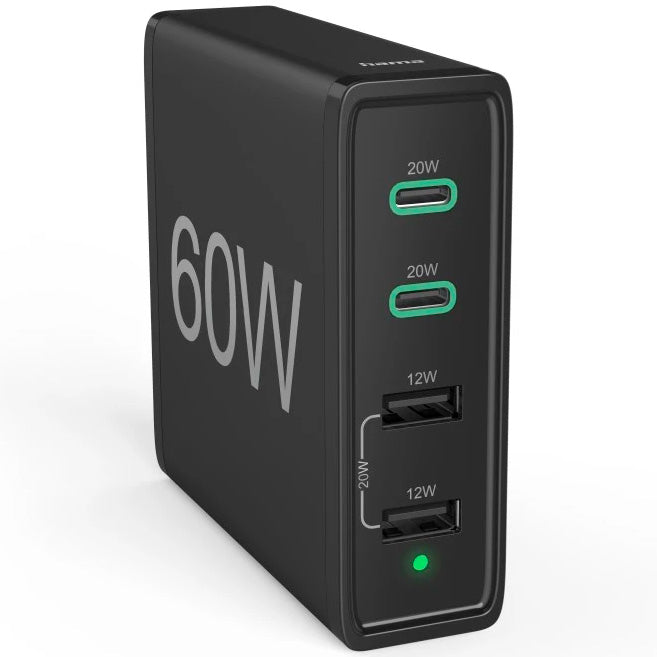 Incarcator Rapid Hama Cu 4 Porturi, 2X USB-C Pd/Qc, 2X USB-A, 60W, Negru