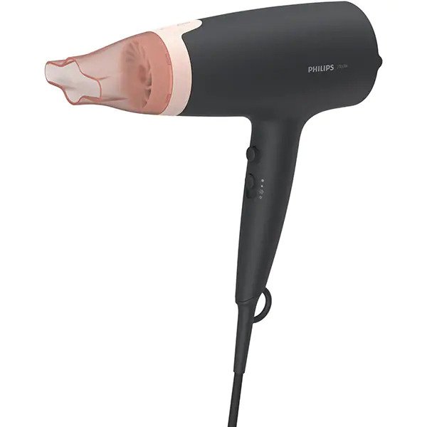 Uscator de par, Philips, 2100 W, Thermo Protect, 3 setari de temperatura, 2 setari de viteza,14 mm, Negru/Roz