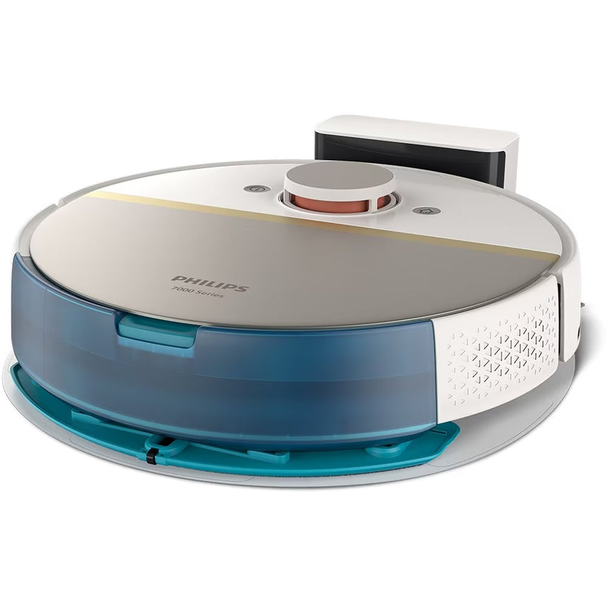 Aspirator Robot PHILIPS Seria 7000 Aqua HomeRun XU7000/02, 0.3l, 14.4V, Autonomie Maxima 180 minute, Wi-Fi, Functie Mop, Alb-Auriu