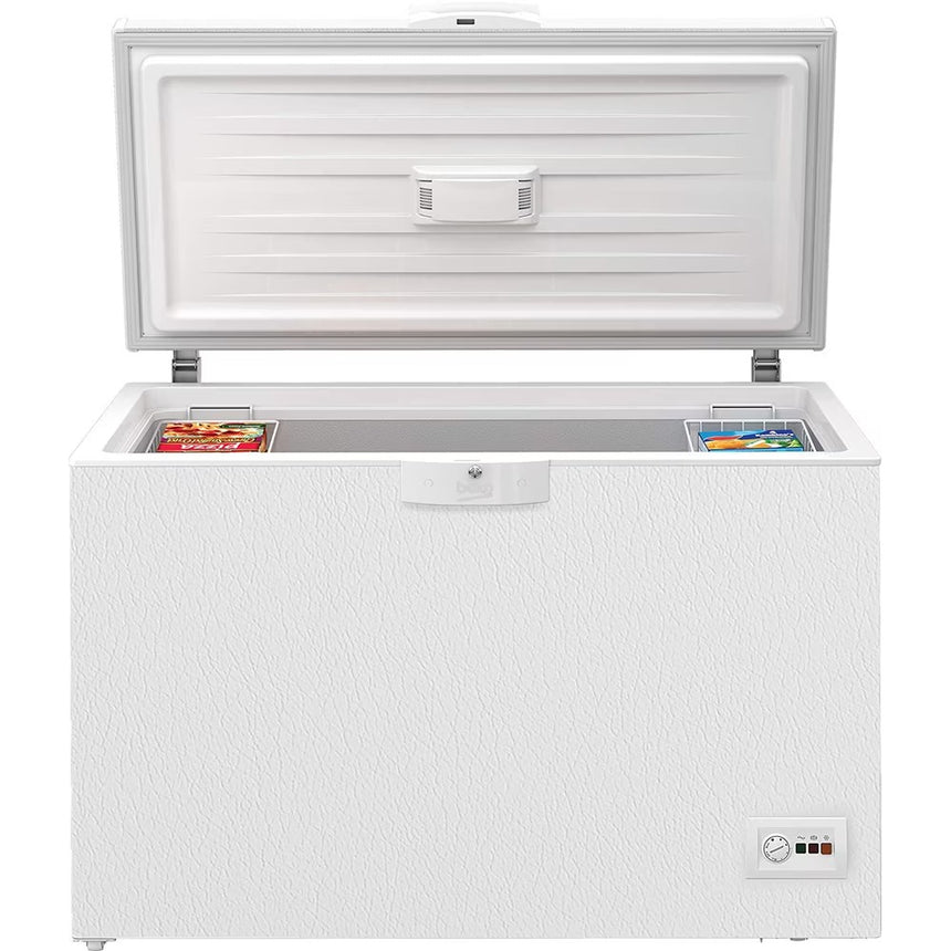 Lada frigorifica Beko HSM40031, 360 l, Clasa F, Conditii extreme, Securizare yala, Led lighting, Alb