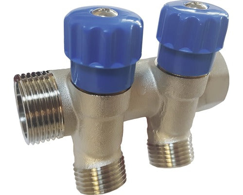 Distribuitor cu robinet 1”, 2 iesiri, albastru