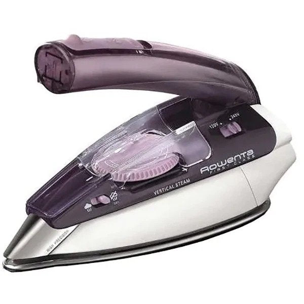 Fier de calcat portabil Rowenta First Class DA1511F1, Talpa Inox Microsteam 200, 1000W, 45 g/min, Rezervor 70ml, Cablu de alimentare 2m, Alb/Violet