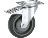 Roata Pivotanta Plastic & Cauciuc Plin Tarrox Ø80mm, Placa Fixare 105x85 Mm, Cu Rulment, Frana Si Blocare Directie