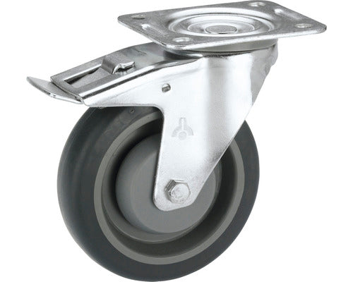 Roata Pivotanta Plastic & Cauciuc Plin Tarrox Ø80mm, Placa Fixare 105x85 Mm, Cu Rulment, Frana Si Blocare Directie