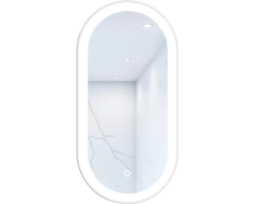 Oglinda Baie Cu Led Cordia Oval Line Premium 100x50 Cm Rama Alba Senzor Touch Ip 44