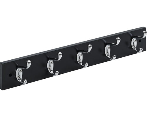 Cuier De Perete Cu 5x2 Carlige Hettich Country 500x80x75 Mm, Lemn Negru Lacuit