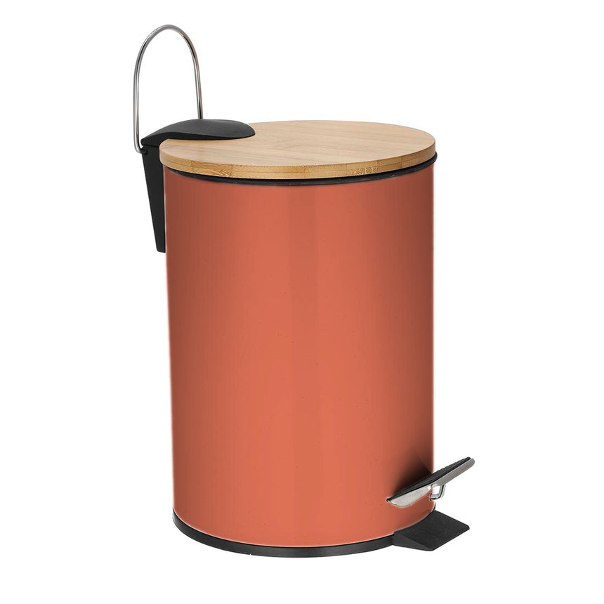 Cos metal de gunoi cu pedala, 3 litri, cu capac bambus natural, galeata detasabila, Frandis, caramiziu model Terracotta P354365