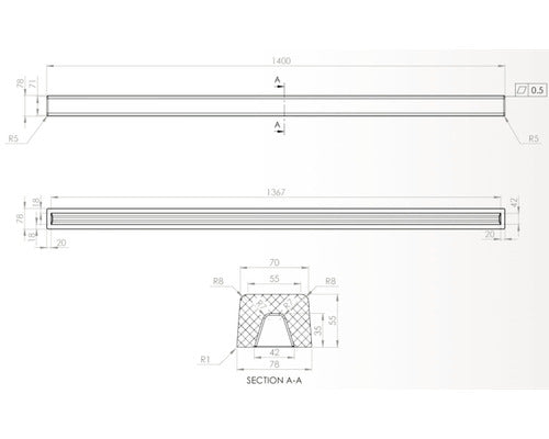 Prag cabina dus drept din marmura compozita 140 cm Jasmin