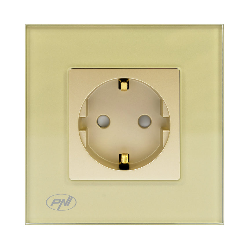Priza simpla incastrabila PNI WP101G, 16A 3000W, sticla, Auriu