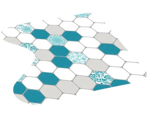 Covoras Baie Antiderapant Mosaique, 45x45 Cm, Turcoaz/gri