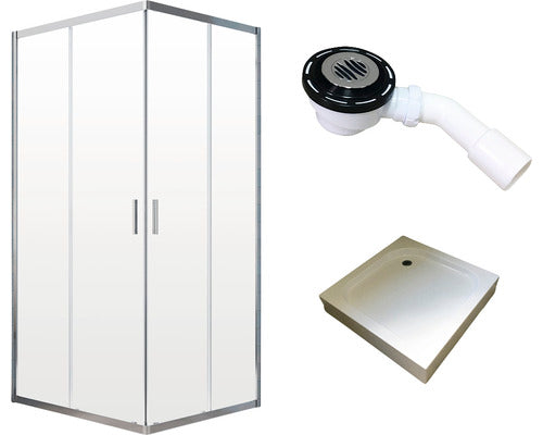 Set Cabina de Dus Patrata Radaway Alienta C900 cu Cadita de Dus si Sifon, 90x90 cm, Sticla Transparenta, Profil Crom