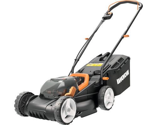 Masina de tuns gazon/iarba pe acumulator WORX WG779E, 40 V, 2 x 2.5 Ah, latime taiere 34 cm, inaltime taiere 20 - 70 mm, 6 trepte de taiere, sac colector 30 L, contine: incarcator dublu + 2 acumulatori 2.5 Ah