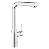 Baterie bucatarie cu dus extractabil Grohe Essence New, cartus ceramic, monocomanda, dual-spray, pivotare 360, protectie reflux, anti-calcar, crom