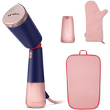 Aparat de calcat vertical portabil Philips STH5030/20 Seria 5000, 1300W, debit de abur 24 g/min, rezervor de apa 120 ml + rezervor suplimentar 200 ml, cap reglabil pentru calcare verticala/orizontala, saculet depozitare/ manusa, StyleMat, albastru