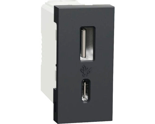 Priza Usb Dubla Schneider Unica Max. 2400 Mah 1x Usb Tip A+ 1x Usb Tip C, 1 Modul, Nuanta Antracit