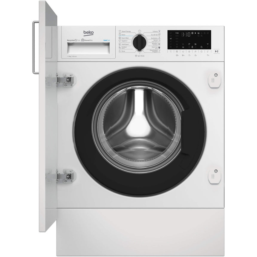 Masina de spalat rufe incorporabila Beko BI5WBT691415W, 9 kg, 1400 RPM, SteamCure, Motor ProSmart Inverter, AddXtra, Hygiene+Steam, Silent Tech, SteamCure, Recycled Tub,Homewhiz through WiFi, Clasa A, Display LED, Alb