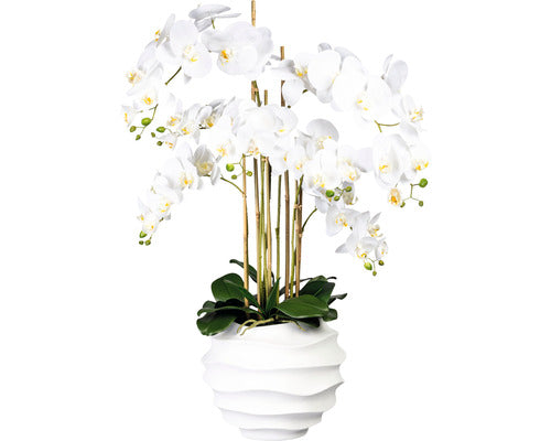 Planta Artificiala Orhidee Fluture Phalaenopsis In Vas 7 Ramuri H 95 Cm Alb