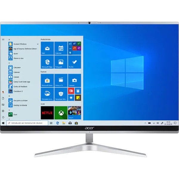 Sistem PC All in One ACER Aspire C24-1651, Intel Core i5-1135G7 pana la 4.2GHz, 23.8" Full HD Touch, 8GB, SSD 512GB, NVIDIA GeForce MX450 2GB, Windows 10 Home, Argintiu