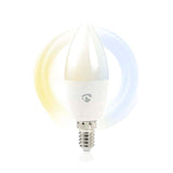 Bec LED inteligent, Nedis, Plastic, Wi-Fi, E14, 4.9 W, 470 lm, Alb rece/Alb cald