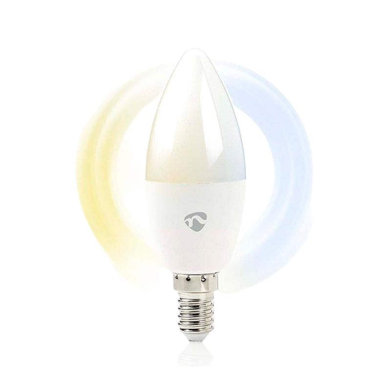 Bec LED inteligent, Nedis, Plastic, Wi-Fi, E14, 4.9 W, 470 lm, Alb rece/Alb cald