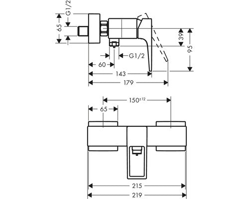 Baterie dus monocomanda hansgrohe Metropol 74560000 crom
