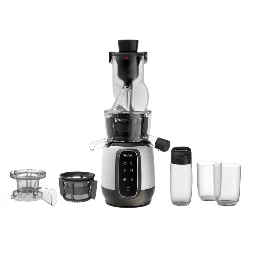 Storcator de fructe si legume cu melc Tefal Ultra Juice ZC605D38, 200 W, Recipient suc 0.8 l, afisaj digital, functie preparare inghetata, gri/alb