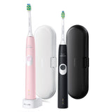Set de 2 periute electrice sonice Philips Sonicare ProtectiveClean HX6800/35, 62000 miscari/minut, 1 mod de curatare, 2 intensitati, functie Brush Sync, senzor presiune, 2 tocuri de transport, 2 capete de periere, Negru/Roz pastel