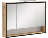 Dulap Baie cu Oglinda 800 Max, 3 Usi, 1 Polita, Iluminare LED, PAL, 80x65,6 cm Stejar
