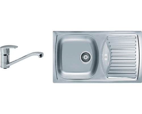 Pachet Chiuveta Bucatarie Alveus Basic 150 Gri Inox, Picurator pe Dreapta + Baterie Monocomanda Milena