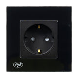 Priza simpla incastrabila PNI WP101B, cu rama din sticla, 16A, 3700W, 230V, negru