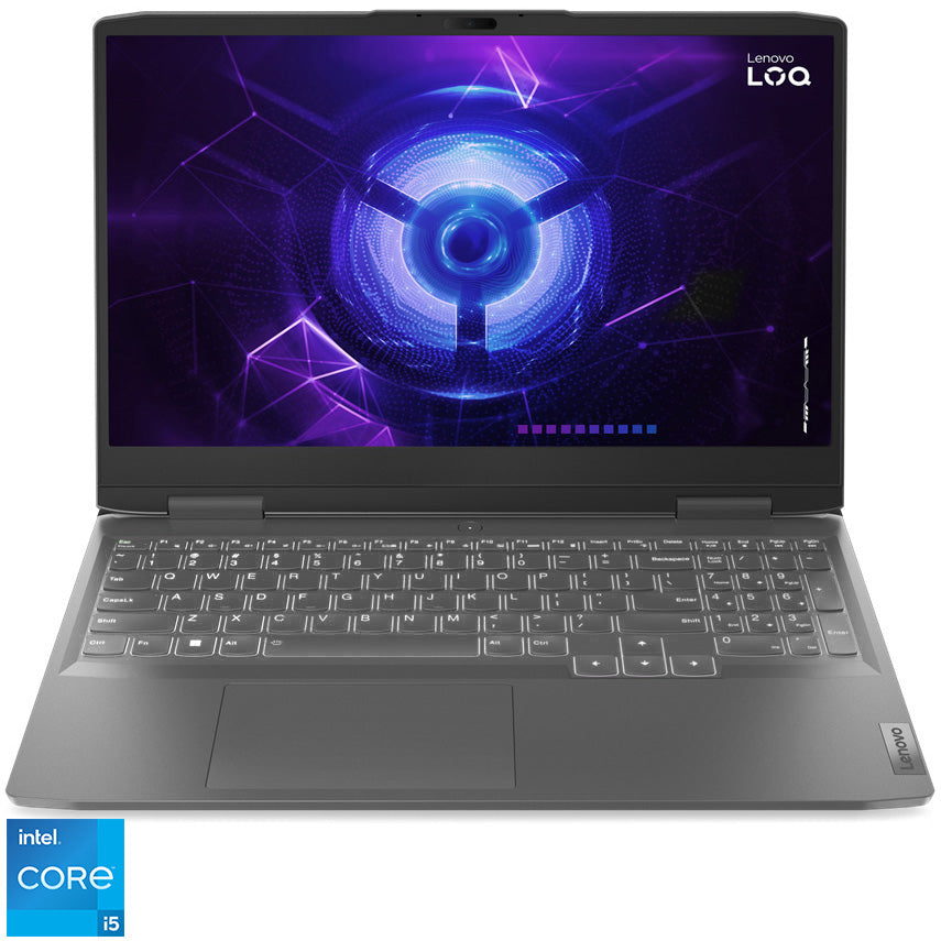 Laptop Gaming Lenovo LOQ 15IRH8 cu procesor Intel® Core™ i5-13420H pana la 4.6 GHz, 15.6", Full HD, 144Hz, G-SYNC, 16GB, 512GB SSD, NVIDIA GeForce RTX 4050 6GB GDDR6, No OS, Storm Grey