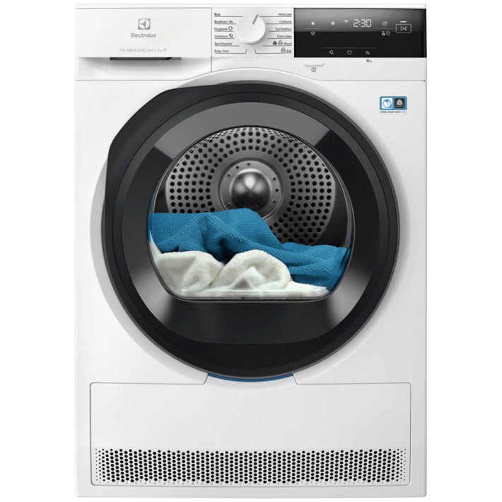 Uscator de rufe Electrolux EW7D395UCE, Pompa de cladura, 9 kg, Clasa C, Motor Inverter, Wi-Fi, Display LED, DelicateCare, SensiCare, Iluminare interioara, Alb