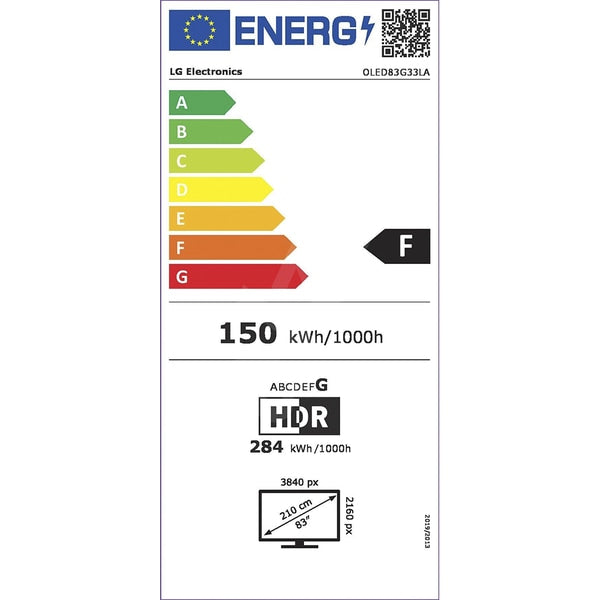 Televizor OLED Evo Smart LG 83G33LA, Ultra HD 4K, HDR, 210 cm, Clasa F, Negru
