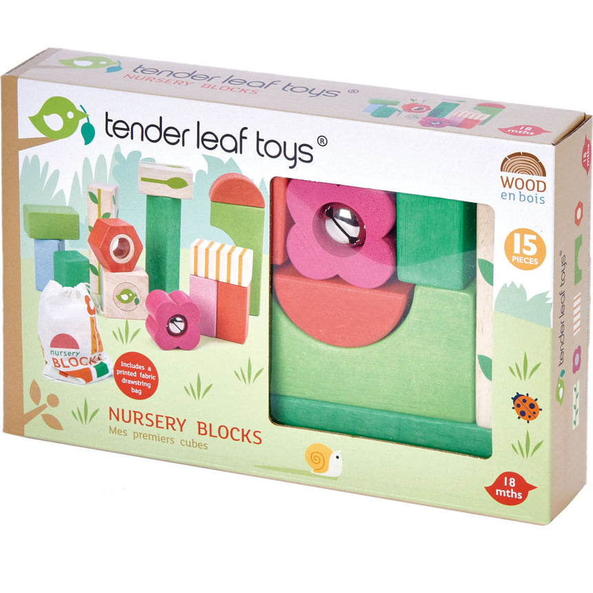 Cuburi din lemn Tender Leaf Toys - Nursery blocks, 15 piese