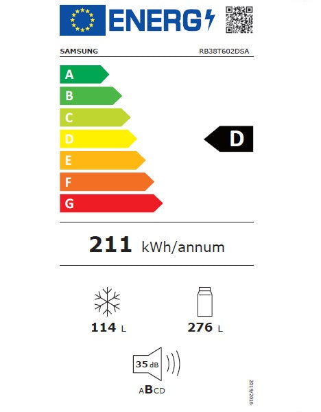 Combina frigorifica Samsung RB38T602DSA/EF, 390 l, No Frost, Space Max, All Around Cooling, Digital Inverter, Clasa D, H 203 cm, Argintiu