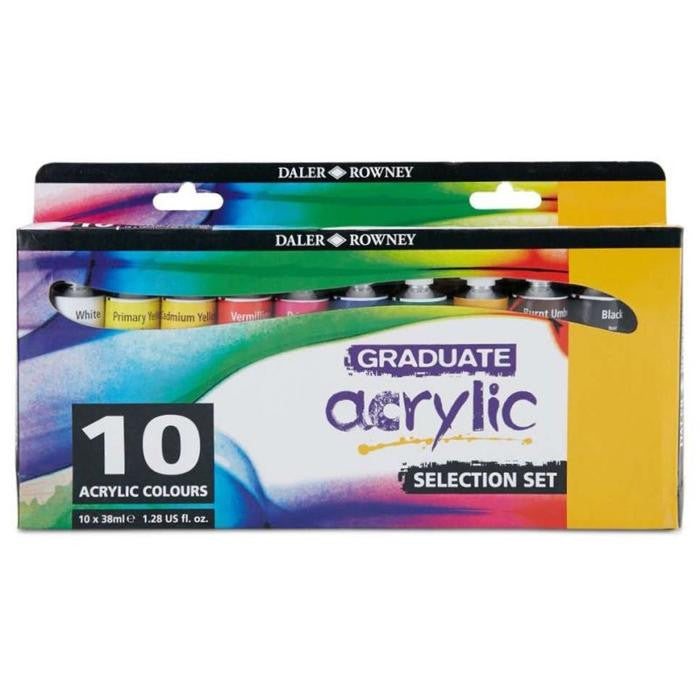 Set 10 culori acrilice, Daler-Rowney, Graduate 10 x 38 ml, Multicolor