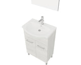 Set Mobilier Baie, Woody 55 cm, Include Baza Lavoar, Lavoar si Oglinda, Stejar Gri