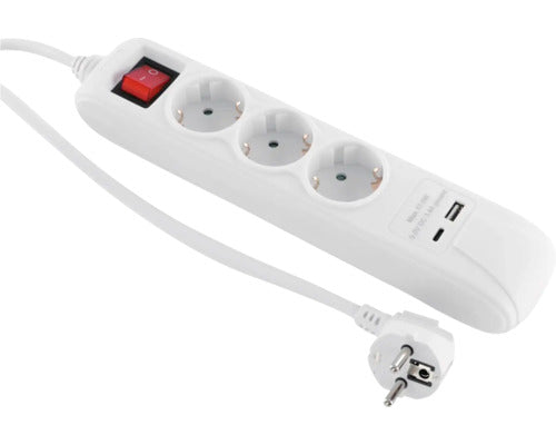 Prelungitor Electric 3 Prize + 1x Usb A + 1x Usb C 1, 5m 3680w, Alb, Cu Intrerupator