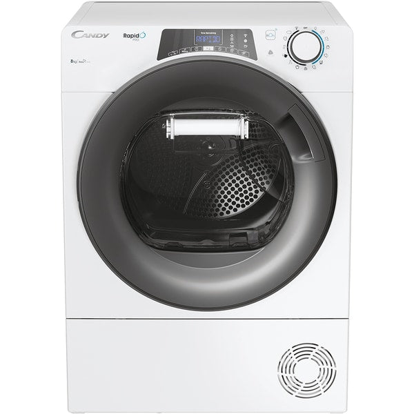 Uscator de rufe Candy Rapido Pro RPE H8A2TRE-S, Pompa de caldura, 8 kg, Clasa E, WiFi, Easy Case, Programe rapide de uscare, Dry Senzor, Kilo Detector, Alb