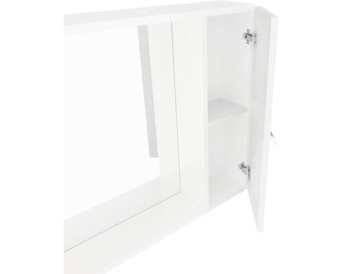 Dulap baie cu oglinda Savini Due Smart, polita si iluminare LED, PAL/sticla lustruita, 77x57 cm, alb lucios