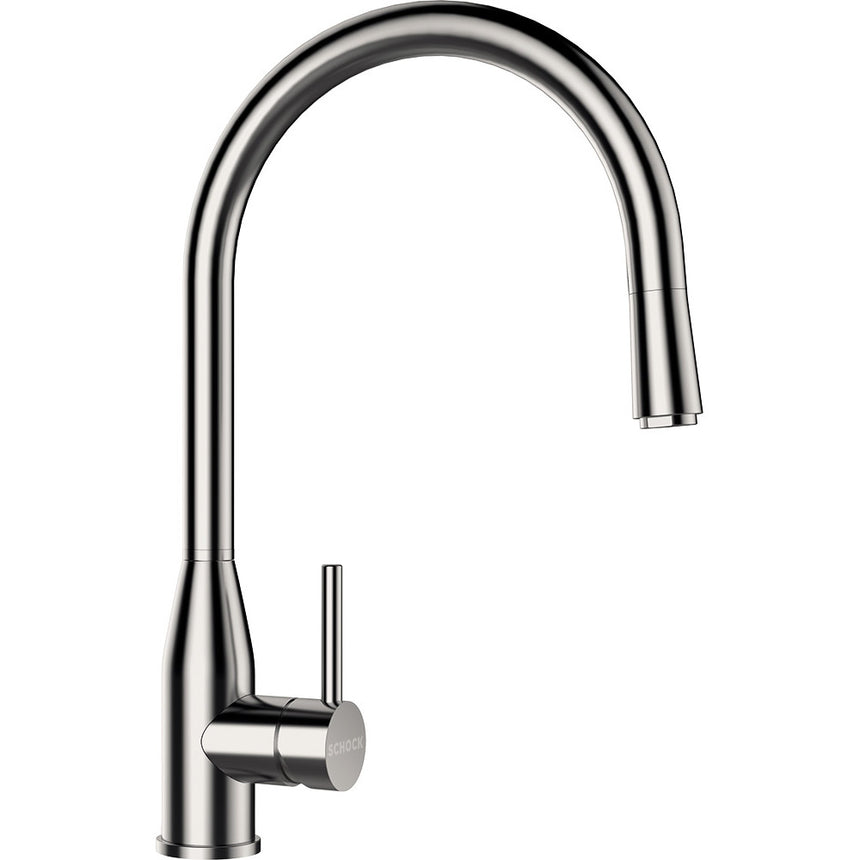 Baterie bucatarie Schock Kavus Inox Periat cu cap extractibil, cartus ceramic, rotatie tija la 360 grade
