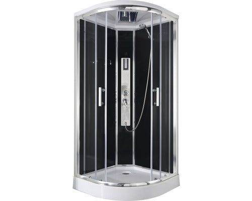 Cabina de dus completa cu hidromasaj Sanotechnik QuickLine® TREND 1, sistem de montaj rapid, semirotunda, 90x90x210 cm, cu cadita joasa